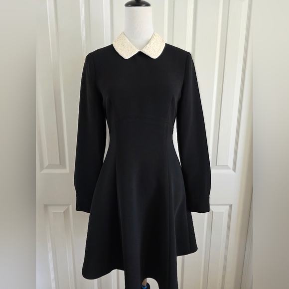 Kate Spade Long Sleeve Fit And Flare Black Dress With Sequin Collar Size 4 - Picture 1 of 13